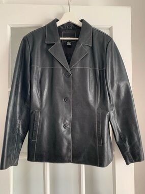 Mossimo Supply Co. Black Genuine Leather Button-Front Jacket